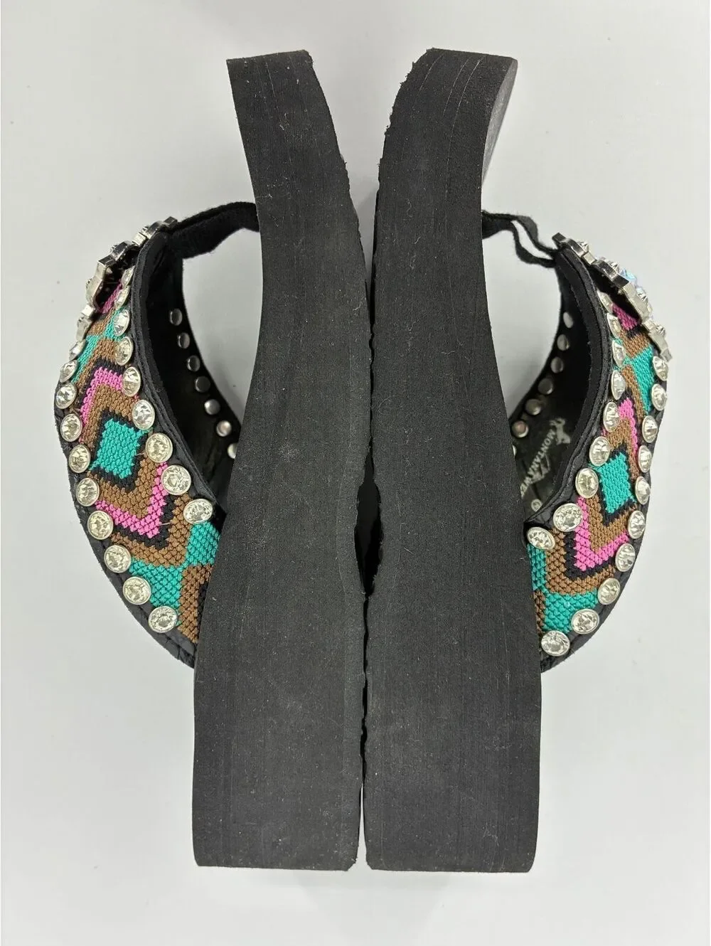 Montana West NWOT Women's Beaded Rhinestone Western Aztec Wedge Sandals Size 8